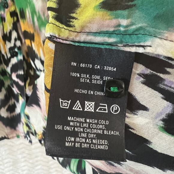 Vanessa Virginia Anthropologie Shirt Womens Small Black Green Button Down Silk - Picture 12 of 12